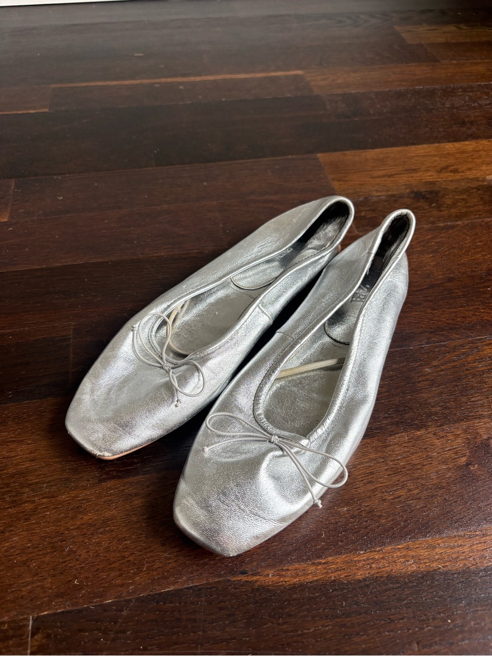 Zara Metallic Silver Ballet Flats with Bow